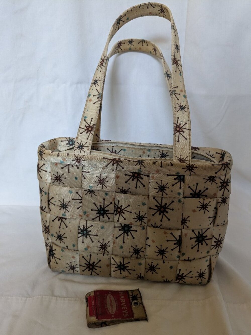 Harveys Cream Woven Shoulder Bag with Black Starburst Motif